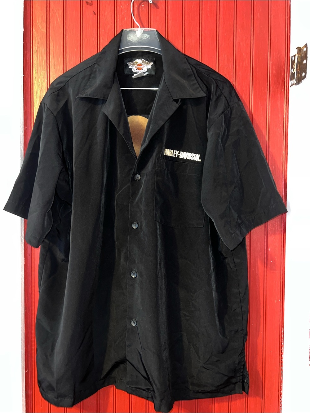 Harley-Davidson Black Short Sleeve Camp Shirt with Chest Logo Skull L